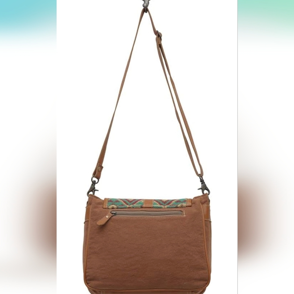 Myra Bag Western Leather Shoulder Canvas Crossbody Electric Ice Turquoise Brown - Picture 4 of 16